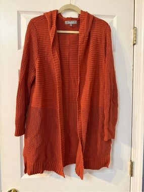 Marled Open-Front Hooded Cardigan Sweater - Rust